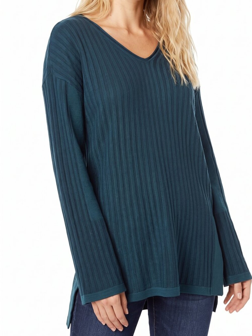 NWT Smartwool Shadow Pine V-Neck Ribbed Tunic Sweater Twilight Blue Heather M